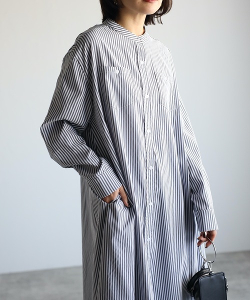 セール】ストライプロングシャツワンピース（シャツワンピース