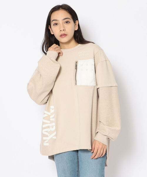 AVIREX(アヴィレックス)の「DENIM COMBI SWEAT/ デニムコンビスウェット(スウェット・レディース・チャコール/ベージュ・FREE)」の11枚目の写真