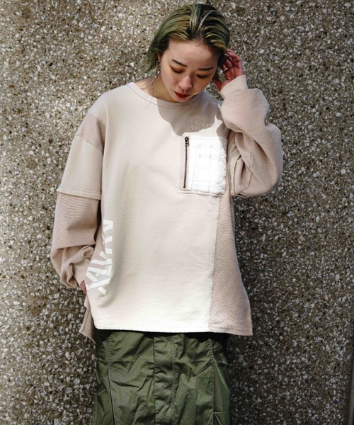 AVIREX(アヴィレックス)の「DENIM COMBI SWEAT/ デニムコンビスウェット(スウェット・レディース・チャコール/ベージュ・FREE)」の13枚目の写真