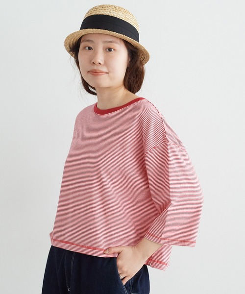 chambre de charme（シャンブルドゥシャーム）の「△cdc 40/2ミジンボーダー ゆったり6分袖プルオーバー（Tシャツ/カットソー・レディース・レッド/ブルー/ブラック・FREE）」の3枚目の写真