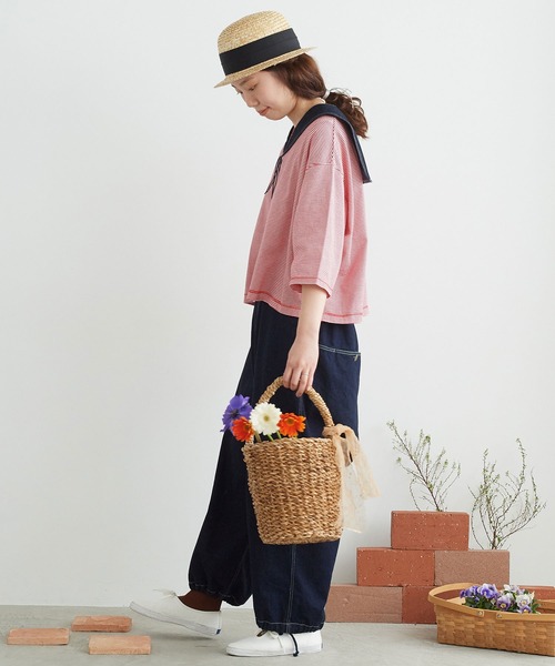 chambre de charme（シャンブルドゥシャーム）の「△cdc 40/2ミジンボーダー ゆったり6分袖プルオーバー（Tシャツ/カットソー・レディース・レッド/ブルー/ブラック・FREE）」の15枚目の写真