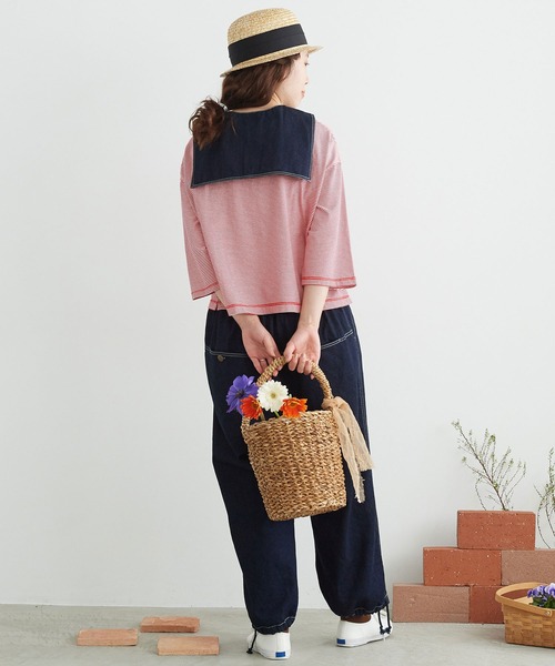 chambre de charme（シャンブルドゥシャーム）の「△cdc 40/2ミジンボーダー ゆったり6分袖プルオーバー（Tシャツ/カットソー・レディース・レッド/ブルー/ブラック・FREE）」の16枚目の写真