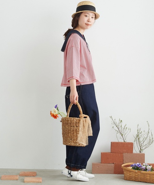 chambre de charme（シャンブルドゥシャーム）の「△cdc 40/2ミジンボーダー ゆったり6分袖プルオーバー（Tシャツ/カットソー・レディース・レッド/ブルー/ブラック・FREE）」の17枚目の写真