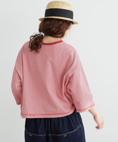 chambre de charme（シャンブルドゥシャーム）の「△cdc 40/2ミジンボーダー ゆったり6分袖プルオーバー（Tシャツ/カットソー・レディース・レッド/ブルー/ブラック・FREE）」の5枚目の写真