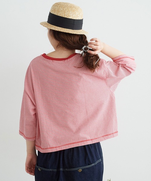 chambre de charme（シャンブルドゥシャーム）の「△cdc 40/2ミジンボーダー ゆったり6分袖プルオーバー（Tシャツ/カットソー・レディース・レッド/ブルー/ブラック・FREE）」の6枚目の写真