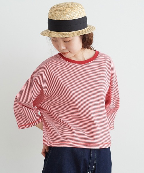 chambre de charme（シャンブルドゥシャーム）の「△cdc 40/2ミジンボーダー ゆったり6分袖プルオーバー（Tシャツ/カットソー・レディース・レッド/ブルー/ブラック・FREE）」の7枚目の写真