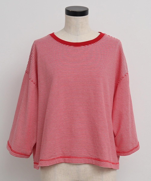 chambre de charme（シャンブルドゥシャーム）の「△cdc 40/2ミジンボーダー ゆったり6分袖プルオーバー（Tシャツ/カットソー・レディース・レッド/ブルー/ブラック・FREE）」の19枚目の写真