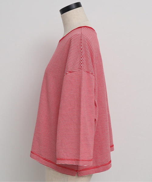 chambre de charme（シャンブルドゥシャーム）の「△cdc 40/2ミジンボーダー ゆったり6分袖プルオーバー（Tシャツ/カットソー・レディース・レッド/ブルー/ブラック・FREE）」の20枚目の写真