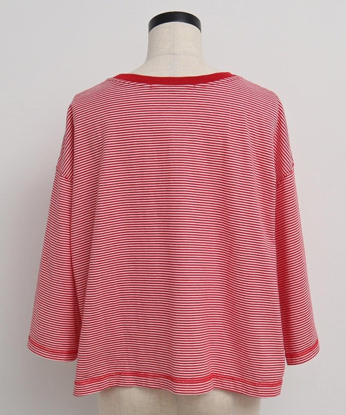 chambre de charme（シャンブルドゥシャーム）の「△cdc 40/2ミジンボーダー ゆったり6分袖プルオーバー（Tシャツ/カットソー・レディース・レッド/ブルー/ブラック・FREE）」の21枚目の写真
