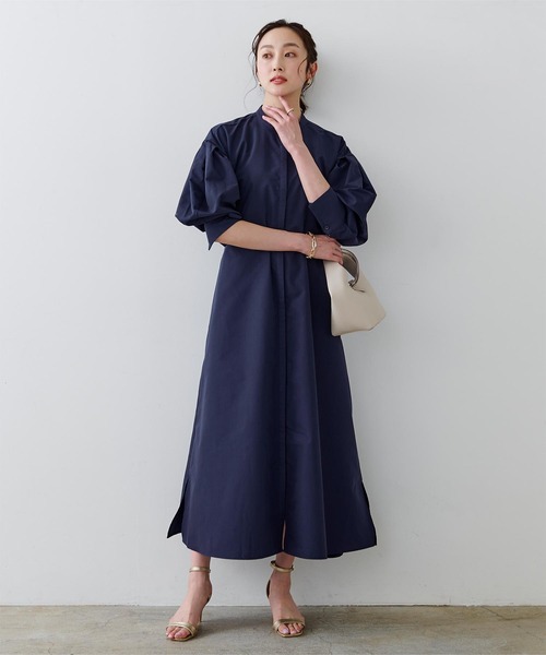 UR'S（ユアーズ）の「ﾊﾞﾝﾄﾞｶﾗｰﾜﾝﾋﾟｰｽ（シャツワンピース・レディース・ベージュ/ネイビー/ブルー系その他・S/M/L）」の2枚目の写真