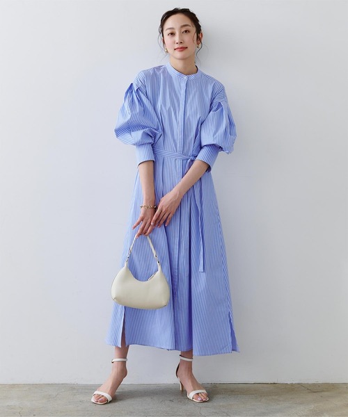 UR'S（ユアーズ）の「ﾊﾞﾝﾄﾞｶﾗｰﾜﾝﾋﾟｰｽ（シャツワンピース・レディース・ベージュ/ネイビー/ブルー系その他・S/M/L）」の7枚目の写真