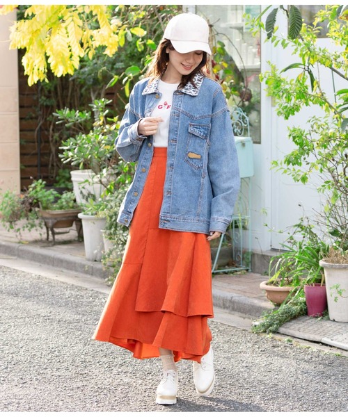 CHILLE（チル）の「ピーチ起毛アシンメトリーフレアスカート（スカート・レディース・グリーン/ブルー/オレンジ・FREE）」の21枚目の写真