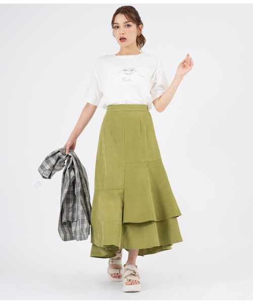 CHILLE（チル）の「ピーチ起毛アシンメトリーフレアスカート（スカート・レディース・グリーン/ブルー/オレンジ・FREE）」の8枚目の写真