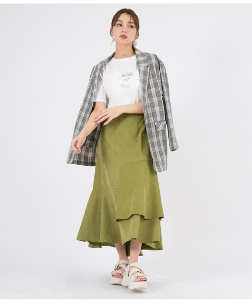 CHILLE（チル）の「ピーチ起毛アシンメトリーフレアスカート（スカート・レディース・グリーン/ブルー/オレンジ・FREE）」の10枚目の写真