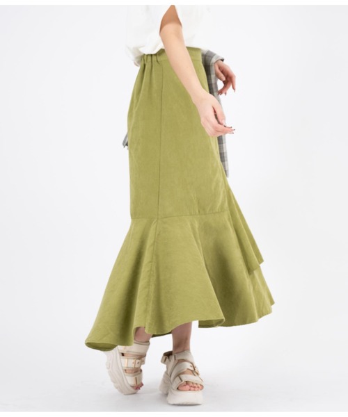 CHILLE（チル）の「ピーチ起毛アシンメトリーフレアスカート（スカート・レディース・グリーン/ブルー/オレンジ・FREE）」の6枚目の写真