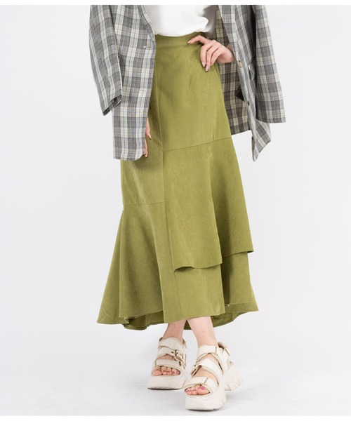 CHILLE（チル）の「ピーチ起毛アシンメトリーフレアスカート（スカート・レディース・グリーン/ブルー/オレンジ・FREE）」の5枚目の写真