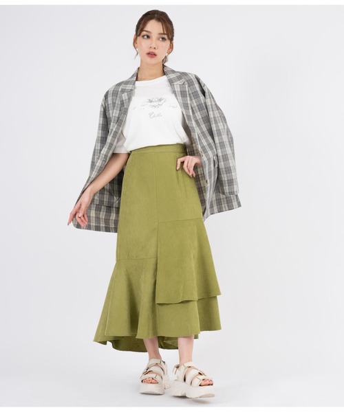 CHILLE（チル）の「ピーチ起毛アシンメトリーフレアスカート（スカート・レディース・グリーン/ブルー/オレンジ・FREE）」の11枚目の写真