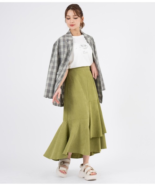 CHILLE（チル）の「ピーチ起毛アシンメトリーフレアスカート（スカート・レディース・グリーン/ブルー/オレンジ・FREE）」の12枚目の写真