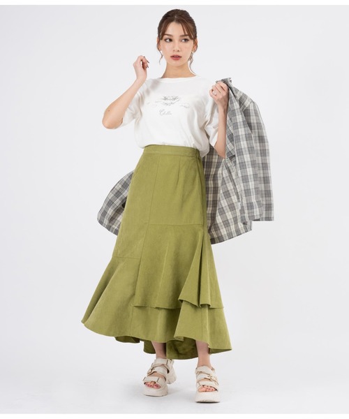 CHILLE（チル）の「ピーチ起毛アシンメトリーフレアスカート（スカート・レディース・グリーン/ブルー/オレンジ・FREE）」の7枚目の写真