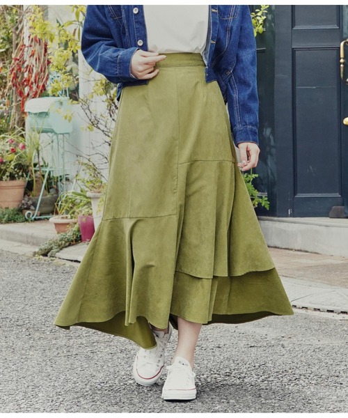 CHILLE（チル）の「ピーチ起毛アシンメトリーフレアスカート（スカート・レディース・グリーン/ブルー/オレンジ・FREE）」の14枚目の写真