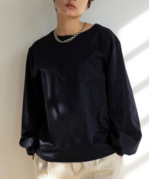 ReNorm（リノーム）の「ボリュームスリーブプルオーバー（Tシャツ/カットソー・レディース・ホワイト/ネイビー・フリー）」の2枚目の写真