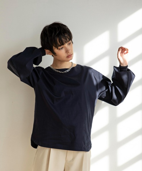 ReNorm（リノーム）の「ボリュームスリーブプルオーバー（Tシャツ/カットソー・レディース・ホワイト/ネイビー・フリー）」の7枚目の写真