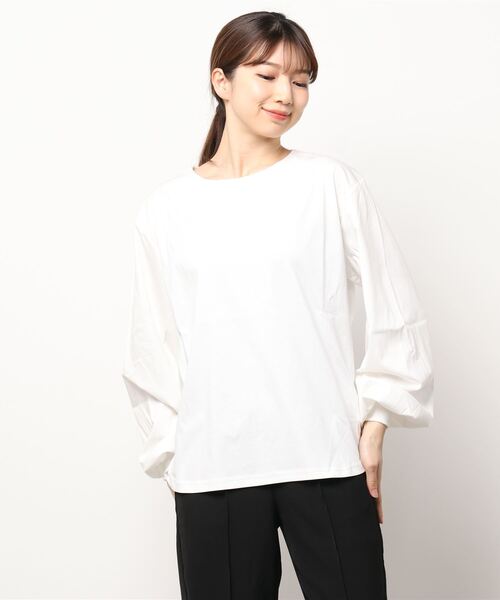 ReNorm（リノーム）の「ボリュームスリーブプルオーバー（Tシャツ/カットソー・レディース・ホワイト/ネイビー・フリー）」の16枚目の写真