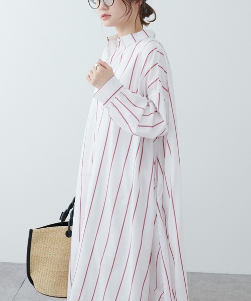PUAL CE CIN(ピュアルセシン)の「ストライプシャツカラーワンピース(シャツワンピース・レディース・ブルー系/イエロー系/レッド系・FREE)」の3枚目の写真