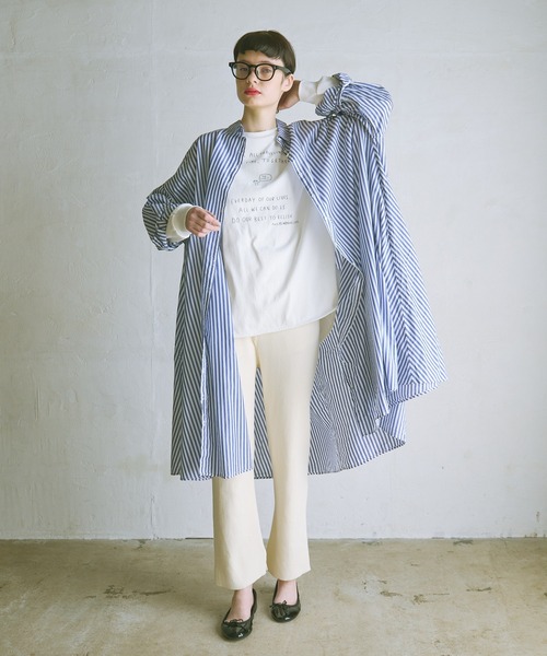 PUAL CE CIN(ピュアルセシン)の「ストライプシャツカラーワンピース(シャツワンピース・レディース・ブルー系/イエロー系/レッド系・FREE)」の9枚目の写真