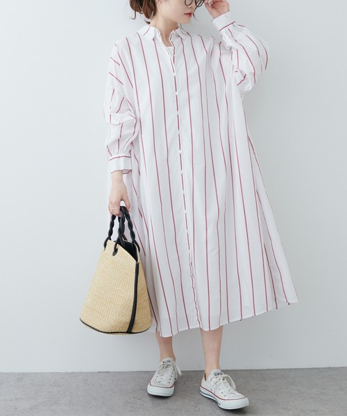 PUAL CE CIN(ピュアルセシン)の「ストライプシャツカラーワンピース(シャツワンピース・レディース・ブルー系/イエロー系/レッド系・FREE)」の14枚目の写真