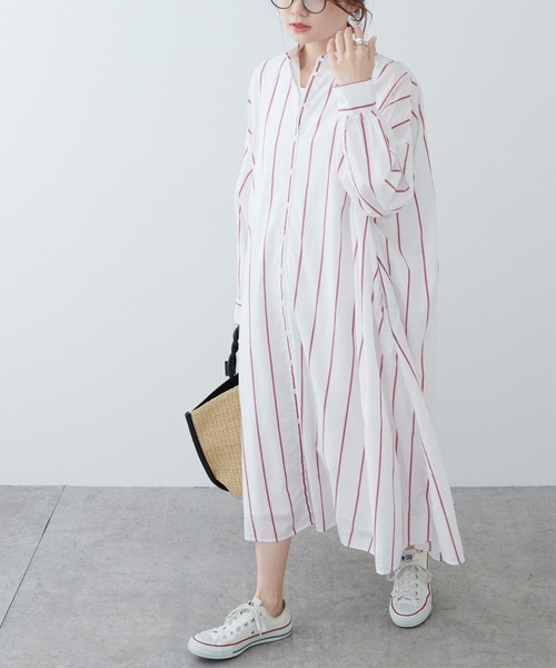 PUAL CE CIN(ピュアルセシン)の「ストライプシャツカラーワンピース(シャツワンピース・レディース・ブルー系/イエロー系/レッド系・FREE)」の8枚目の写真