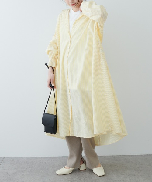 PUAL CE CIN(ピュアルセシン)の「ストライプシャツカラーワンピース(シャツワンピース・レディース・ブルー系/イエロー系/レッド系・FREE)」の7枚目の写真