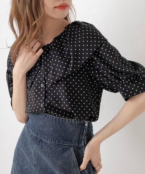 OLIVE des OLIVE（オリーブデオリーブ）の「バルーンカラーブラウス（シャツ/ブラウス・レディース・ブラック/オフホワイト/アイボリー・FREE）」の3枚目の写真