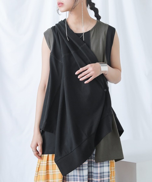 osharewalker（オシャレウォーカー）の「【廃盤】『アレンジボレロ×配色アシメタンクセット』（Tシャツ/カットソー・レディース・ブラック・1/2）」の7枚目の写真