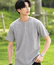 ワッフルサーマル ヘンリーネック 半袖Tシャツ カットソー