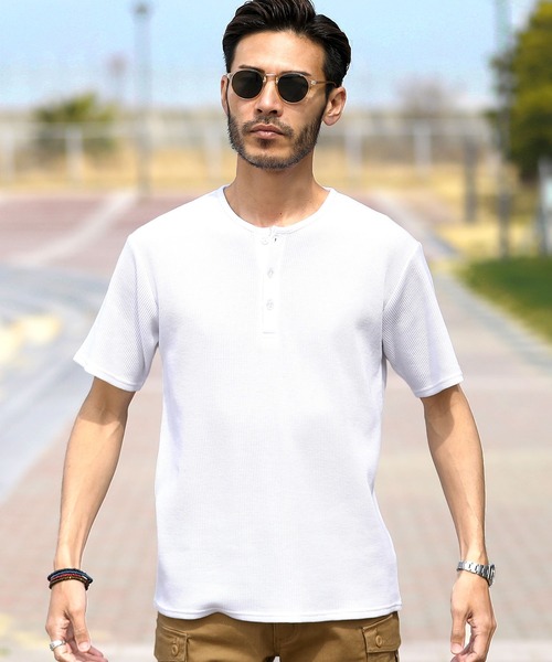jiggys shop（ジギーズショップ）の「ワッフル ヘンリーネック サーマル半袖Tシャツ（Tシャツ/カットソー・メンズ・ネイビー/ホワイト/ブラック/ミックスグレー/オリーブ・LARGE/SMALL/MEDIUM/X-LARGE）」の10枚目の写真