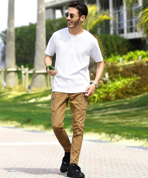 jiggys shop（ジギーズショップ）の「ワッフル ヘンリーネック サーマル半袖Tシャツ（Tシャツ/カットソー・メンズ・ネイビー/ホワイト/ブラック/ミックスグレー/オリーブ・LARGE/SMALL/MEDIUM/X-LARGE）」の14枚目の写真