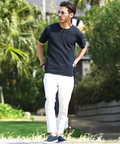 jiggys shop（ジギーズショップ）の「ワッフル ヘンリーネック サーマル半袖Tシャツ（Tシャツ/カットソー・メンズ・ネイビー/ホワイト/ブラック/ミックスグレー/オリーブ・LARGE/SMALL/MEDIUM/X-LARGE）」の11枚目の写真