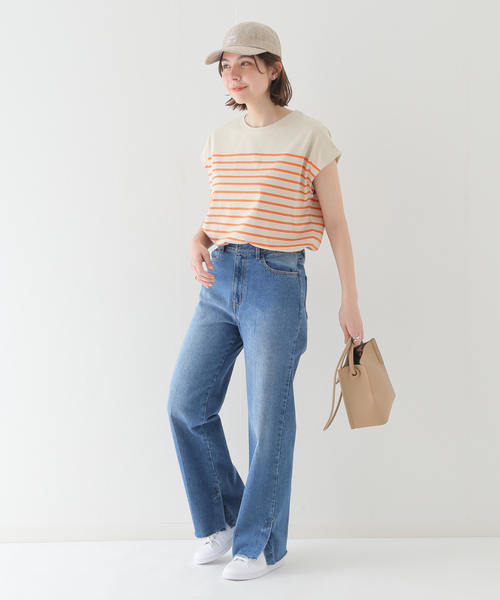 B.C STOCK(ベーセーストック)の「パネルボーダーフレンチTシャツ(Tシャツ/カットソー・レディース・ブラック/ベージュ/オレンジ/ブルー系その他・FREE)」の21枚目の写真