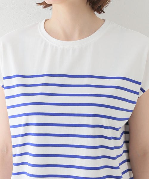 B.C STOCK(ベーセーストック)の「パネルボーダーフレンチTシャツ(Tシャツ/カットソー・レディース・ブラック/ベージュ/オレンジ/ブルー系その他・FREE)」の16枚目の写真