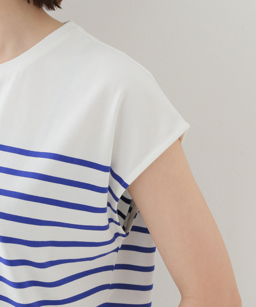 B.C STOCK(ベーセーストック)の「パネルボーダーフレンチTシャツ(Tシャツ/カットソー・レディース・ブラック/ベージュ/オレンジ/ブルー系その他・FREE)」の14枚目の写真