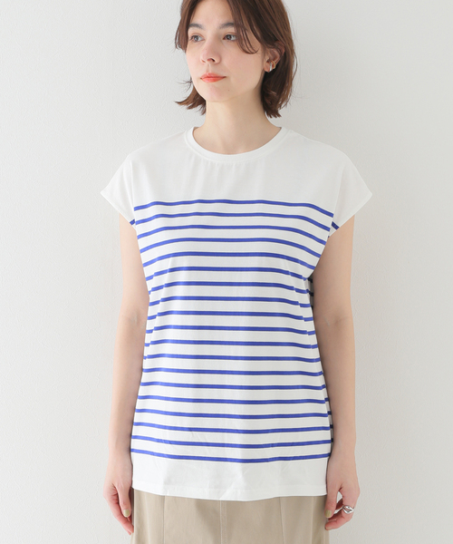 B.C STOCK(ベーセーストック)の「パネルボーダーフレンチTシャツ(Tシャツ/カットソー・レディース・ブラック/ベージュ/オレンジ/ブルー系その他・FREE)」の7枚目の写真