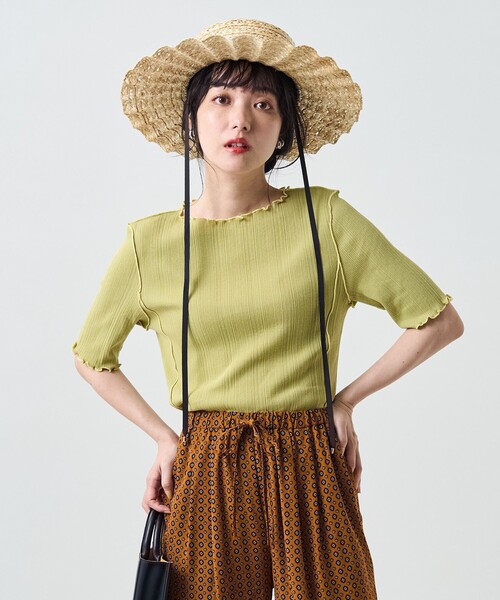 FREAK'S STORE（フリークスストア）の「メローリブ5分袖TEE（Tシャツ/カットソー・レディース・サックスブルー/オフホワイト/ブラック/ブルーグリーン/オレンジ・ﾌﾘ-）」の4枚目の写真