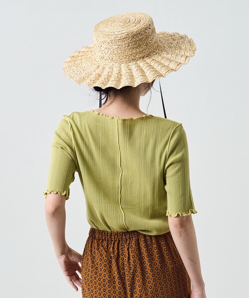 FREAK'S STORE（フリークスストア）の「メローリブ5分袖TEE（Tシャツ/カットソー・レディース・サックスブルー/オフホワイト/ブラック/ブルーグリーン/オレンジ・ﾌﾘ-）」の6枚目の写真