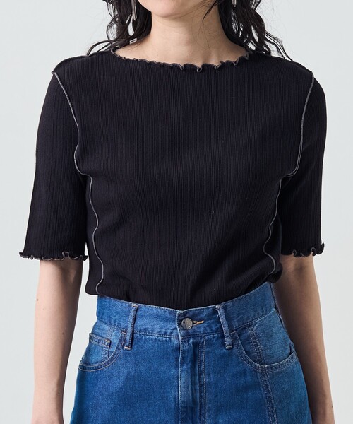 FREAK'S STORE（フリークスストア）の「メローリブ5分袖TEE（Tシャツ/カットソー・レディース・サックスブルー/オフホワイト/ブラック/ブルーグリーン/オレンジ・ﾌﾘ-）」の22枚目の写真