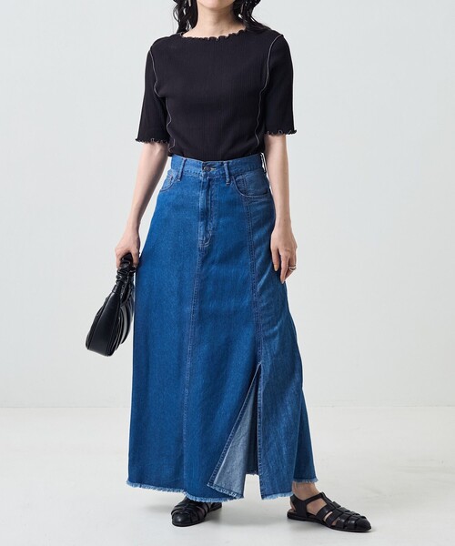 FREAK'S STORE（フリークスストア）の「メローリブ5分袖TEE（Tシャツ/カットソー・レディース・サックスブルー/オフホワイト/ブラック/ブルーグリーン/オレンジ・ﾌﾘ-）」の11枚目の写真