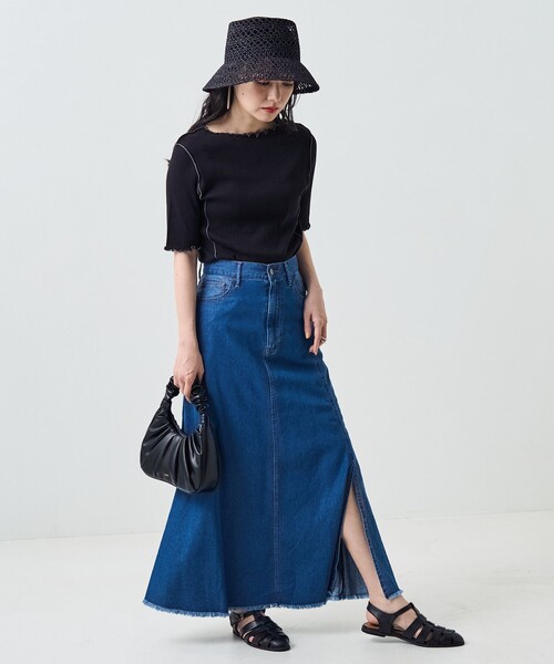 FREAK'S STORE（フリークスストア）の「メローリブ5分袖TEE（Tシャツ/カットソー・レディース・サックスブルー/オフホワイト/ブラック/ブルーグリーン/オレンジ・ﾌﾘ-）」の8枚目の写真