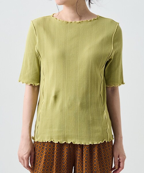 FREAK'S STORE（フリークスストア）の「メローリブ5分袖TEE（Tシャツ/カットソー・レディース・サックスブルー/オフホワイト/ブラック/ブルーグリーン/オレンジ・ﾌﾘ-）」の16枚目の写真