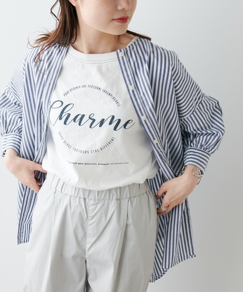 PUAL CE CIN(ピュアルセシン)の「ロゴプリントピグメントTシャツ(Tシャツ/カットソー・レディース・ホワイト/ベージュ/サックスブルー/ピンク・FREE)」の1枚目の写真
