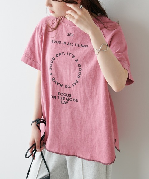 PUAL CE CIN(ピュアルセシン)の「ロゴプリントピグメントTシャツ(Tシャツ/カットソー・レディース・ホワイト/ベージュ/サックスブルー/ピンク・FREE)」の4枚目の写真